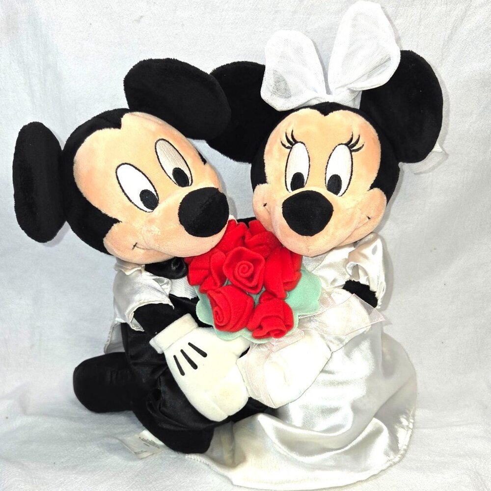 Disney 2003 Vintage Mickey Mouse Minnie Mouse Groom Bridal Wedding Plush Gift - Picture 2 of 10